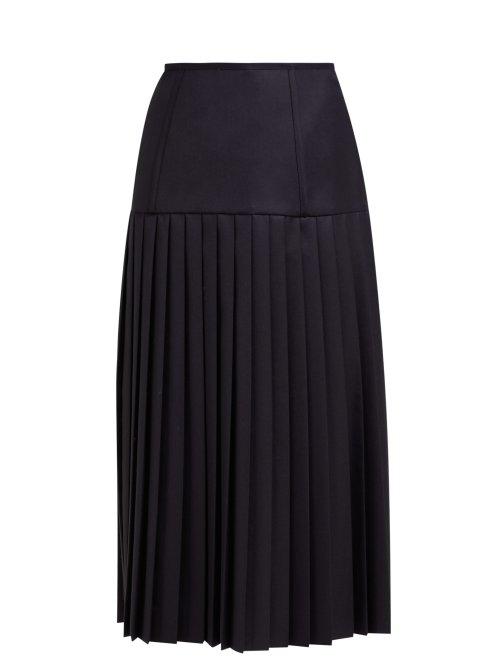 Matchesfashion.com Thom Browne - Pleated Wool Twill Midi Skirt - Womens - Navy Multi