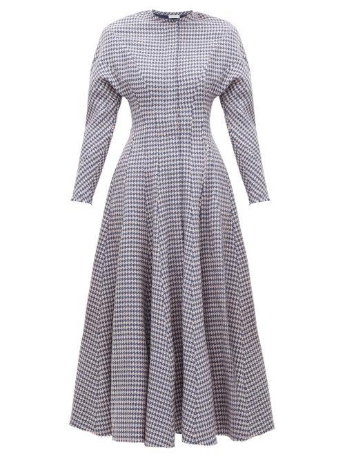 Matchesfashion.com Vika Gazinskaya - Flared Houndstooth Wool Dress - Womens - Blue Multi
