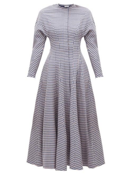 Matchesfashion.com Vika Gazinskaya - Flared Houndstooth Wool Dress - Womens - Blue Multi