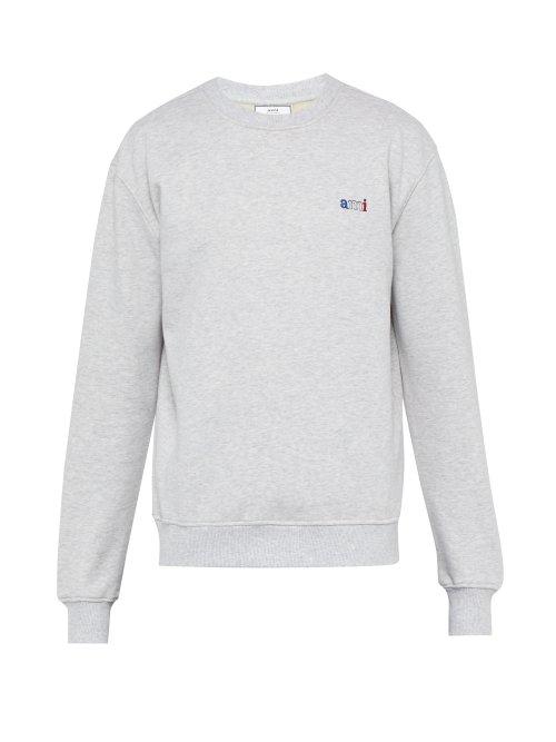 Matchesfashion.com Ami - Tricolour Logo Cotton Jersey Sweatshirt - Mens - Grey