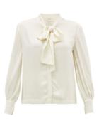 Matchesfashion.com Chufy - Palm Pussybow Crepe Blouse - Womens - White