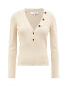 Frame - Buttoned V-neck Ribbed Sweater - Womens - Cream