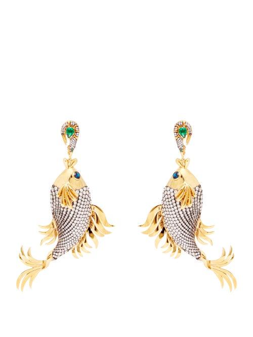 Matchesfashion.com Begum Khan - Shrimp And Koi Fish Gold Plated Earrings - Womens - Gold Multi