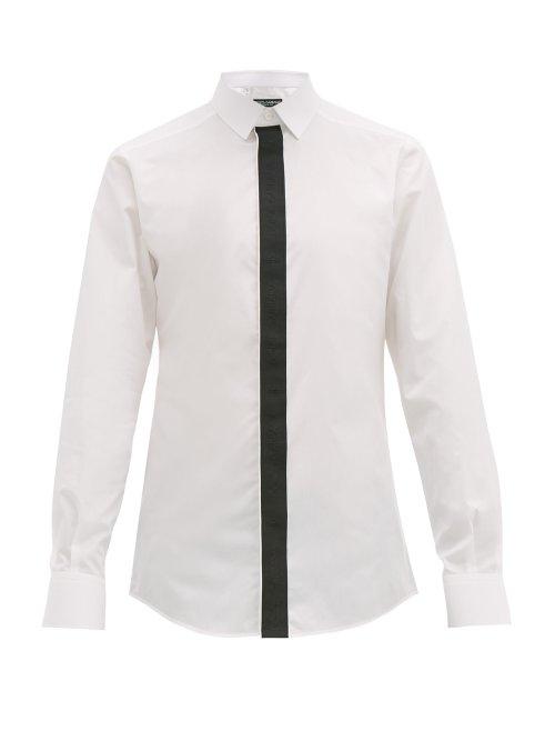 Matchesfashion.com Dolce & Gabbana - Logo Jacquard Placket Cotton Poplin Shirt - Mens - White