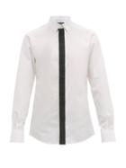 Matchesfashion.com Dolce & Gabbana - Logo Jacquard Placket Cotton Poplin Shirt - Mens - White