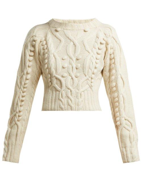 Matchesfashion.com Spencer Vladimir - Cable Knit Merino Wool Blend Cropped Sweater - Womens - Cream