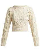 Matchesfashion.com Spencer Vladimir - Cable Knit Merino Wool Blend Cropped Sweater - Womens - Cream