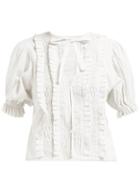 Matchesfashion.com Innika Choo - Smocked Checked Cotton Blouse - Womens - White