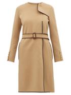 Matchesfashion.com Burberry - Leather Trim Belted Wool Blend Coat - Womens - Beige