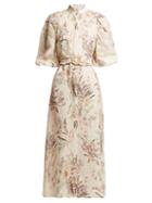 Matchesfashion.com Zimmermann - Wayfarer Floral Print Linen Dress - Womens - Cream Print