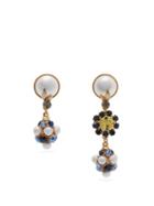 Matchesfashion.com Erdem - Mismatched Crystal And Faux Pearl Drop Earrings - Womens - Blue