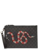 Matchesfashion.com Gucci - Gg Supreme Kingsnake Print Canvas Pouch - Mens - Black Multi