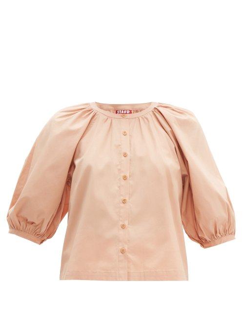Matchesfashion.com Staud - Blouson Sleeve Cotton Blend Top - Womens - Beige