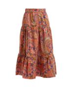 Matchesfashion.com Etro - Paisley Print Mid Rise Tiered Midi Skirt - Womens - Pink Multi