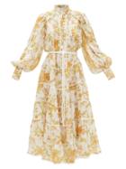 Ale Mais - Songbird Citrus-print Ramie Midi Shirt Dress - Womens - Floral