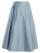 Matchesfashion.com Rochas - Pleated Duchess Satin Midi Skirt - Womens - Light Blue