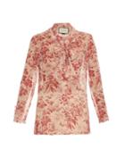 Gucci Ebarium-print Long-sleeved Silk Shirt
