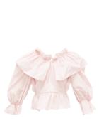 Matchesfashion.com Msgm - Bow-back Ruffled Poplin Blouse - Womens - Light Pink