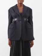 Sacai - Belted Pinstriped Wool Jacket - Womens - Dark Navy
