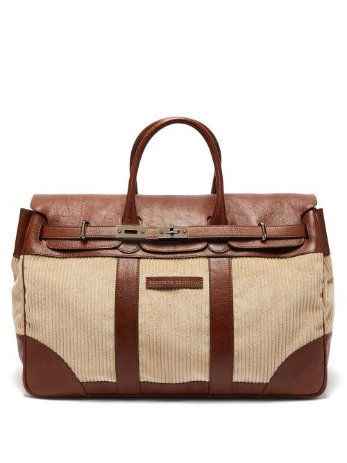 Matchesfashion.com Brunello Cucinelli - Leather Trimmed Corduroy Holdall - Mens - Brown
