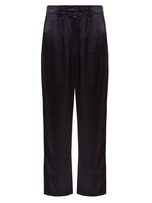 Matchesfashion.com Sies Marjan - Blake Straight Leg Satin Trousers - Womens - Navy