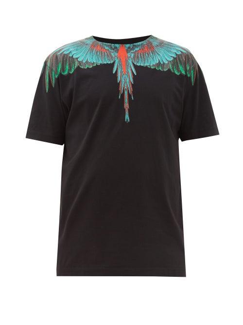 Matchesfashion.com Marcelo Burlon - Wings-print Cotton T-shirt - Mens - Black Green