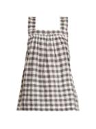 Matchesfashion.com Lee Mathews - Edith Gingham Linen Top - Womens - Grey White