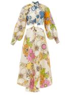 Ale Mais - Farrah Cutout Floral-print Linen Midi Dress - Womens - Multi