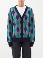 Wales Bonner - Argyle-knit Wool Cardigan - Womens - Blue Green