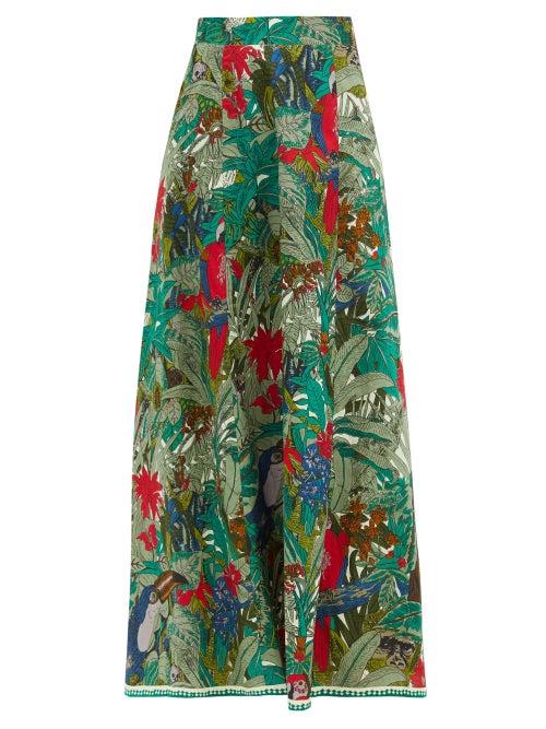 Matchesfashion.com Le Sirenuse, Positano - Camille Ranthambore Tiger-print Cotton Maxi Skirt - Womens - Green Print