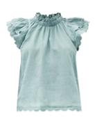 Matchesfashion.com Sea - Shannon Scalloped-sleeve Ramie Top - Womens - Blue