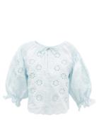 Matchesfashion.com Innika Choo - Oliver Daily Embroidered Linen-poplin Blouse - Womens - Light Blue