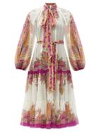 Ladies Beachwear Zimmermann - Teddy Pussy-bow Paisley-print Midi Dress - Womens - Pink Print