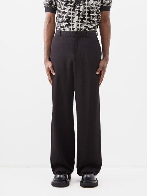 Balmain - Wide-leg Crepe Trousers - Mens - Black