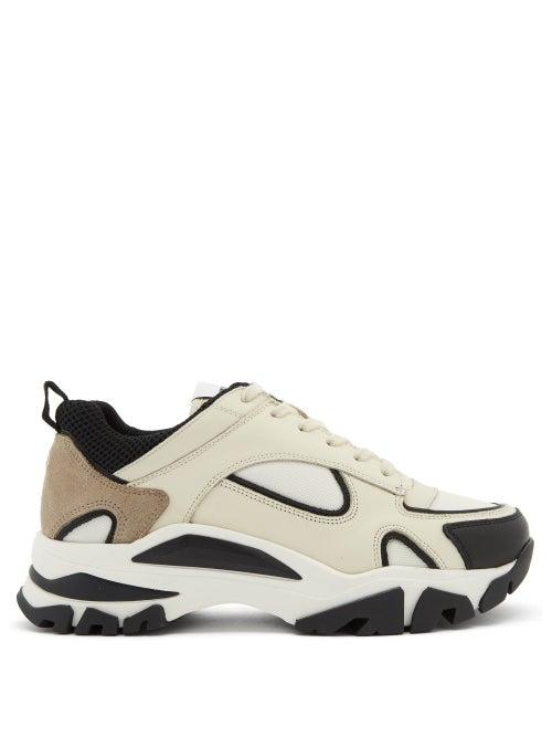 Matchesfashion.com Ami - Ami De Coeur-embroidered Panelled Leather Trainers - Mens - White Multi