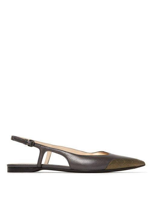 Matchesfashion.com Bottega Veneta - Intrecciato Slingback Leather Pumps - Womens - Khaki