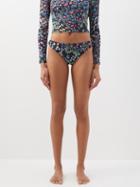 Cynthia Rowley - Ruched Floral-print Bikini Briefs - Womens - Black Print