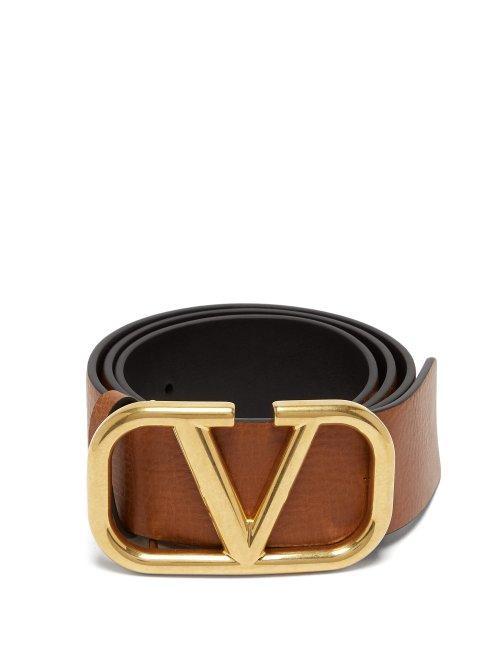 Matchesfashion.com Valentino - V Buckle Leather Belt - Womens - Tan