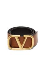Matchesfashion.com Valentino - V Buckle Leather Belt - Womens - Tan