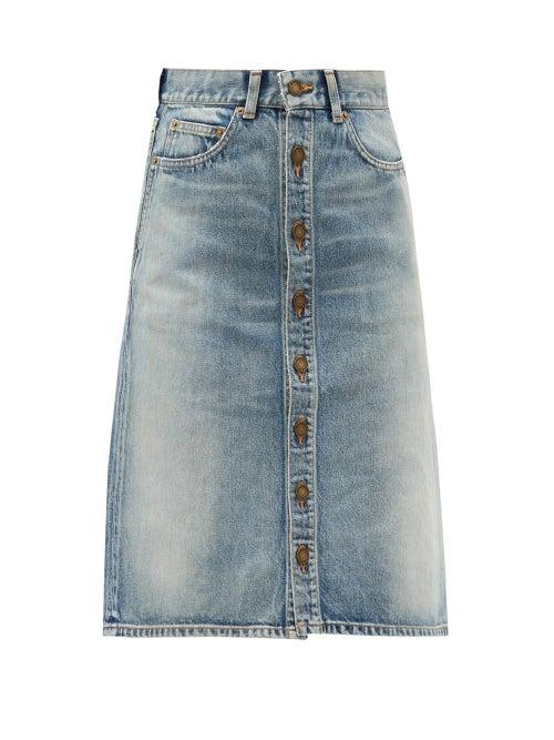 Matchesfashion.com Saint Laurent - Buttoned-front Denim Skirt - Womens - Denim