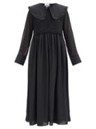 Matchesfashion.com Ganni - Ruffled-collar Smocked Chiffon Dress - Womens - Black