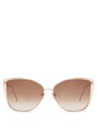 Matchesfashion.com Linda Farrow - 809 C5 Cat Eye Sunglasses - Womens - Brown Multi
