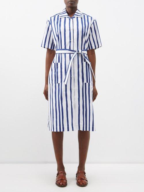 A.p.c. - Rosita Belted Striped-cotton Shirt Dress - Womens - Blue White
