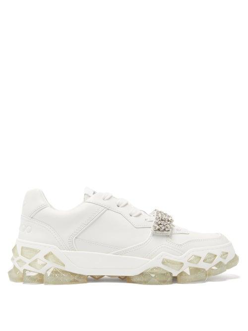 Jimmy Choo - Diamond Crystal-embellished Leather Trainers - Womens - White