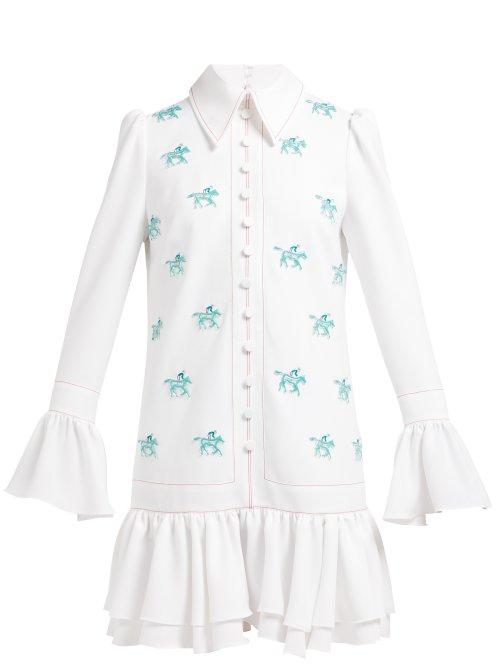 Matchesfashion.com Carolina Herrera - Horse Appliqu Crepe Mini Dress - Womens - White Multi