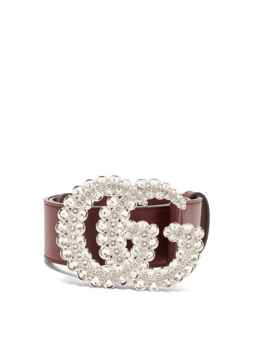 Matchesfashion.com Gucci - Gg Crystal Embellished Leather Belt - Womens - Burgundy