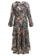 Matchesfashion.com Zimmermann - Iris Floral Print Sheer Silk Dress - Womens - Charcoal Print