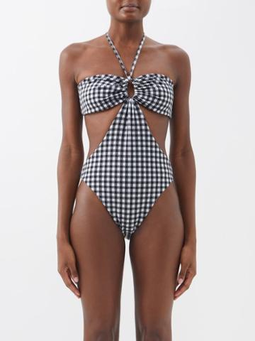 Mara Hoffman - Blanca Cutout Checked Swimsuit - Womens - Black White