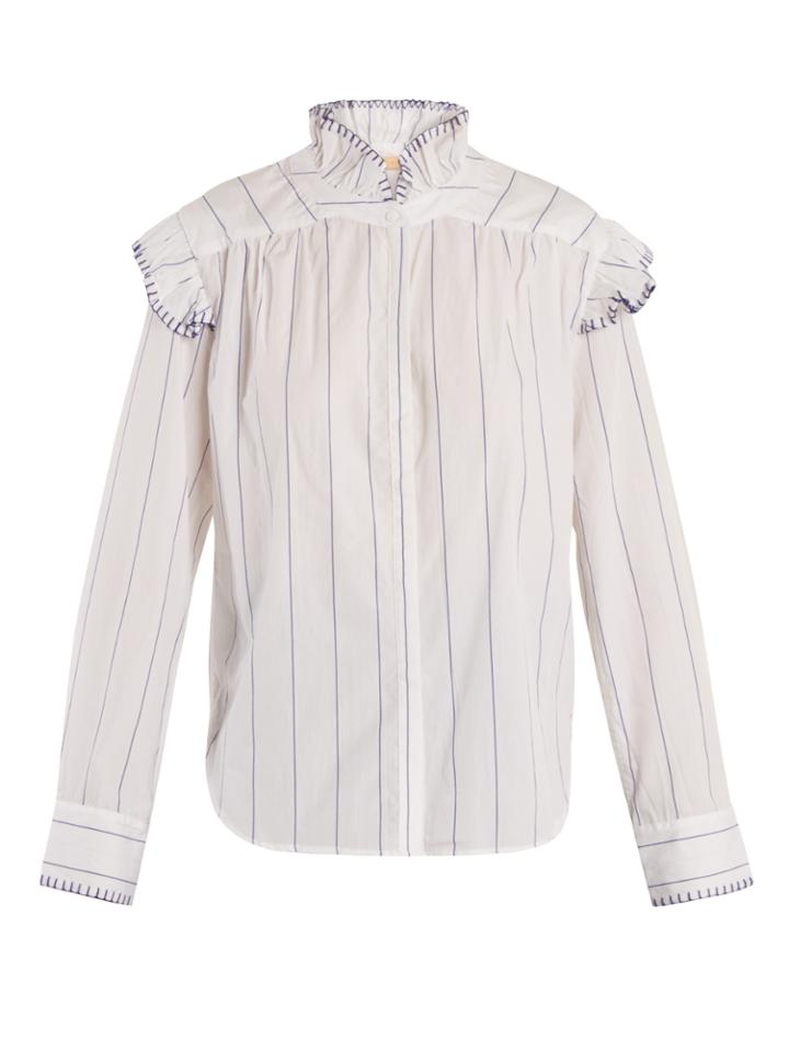 Bliss And Mischief Blanket-stitch Striped Cotton Shirt