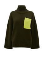 Jw Anderson - Patch-pocket Roll-neck Sweater - Womens - Dark Green